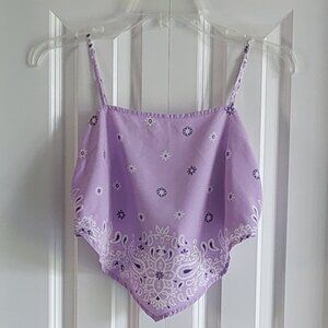 Aeropastle Lavender Bandana Print Tie-Back Crop Top Juniors Size S